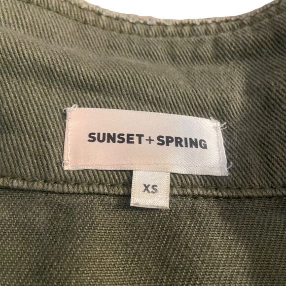 Sunset + Spring Embellished Oversized Distressed Denim Jacket Size XS Green - Picture 7 of 11